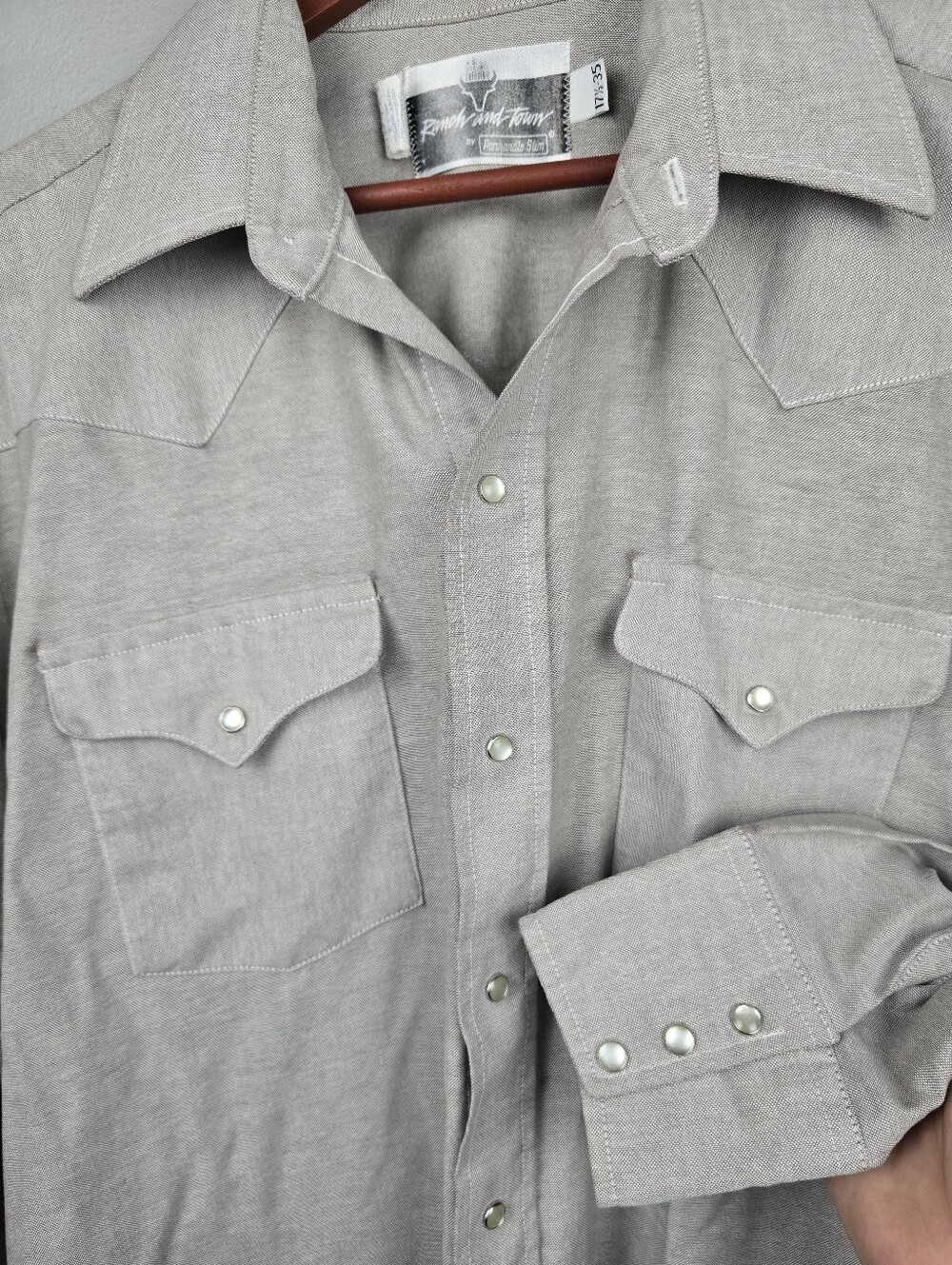 Vintage Ranch & Town Men Western Pearl Snap Shirt Panhandle Slim Gray Sz 17.5-35